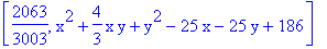 [2063/3003, x^2+4/3*x*y+y^2-25*x-25*y+186]